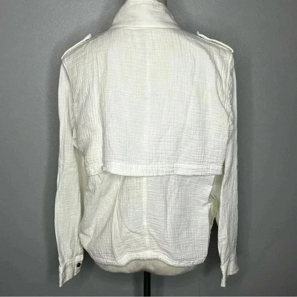 Rails Jacket Snap Women Medium Ivory Yellow Cropped Cinch Waist Organic Cotton - Picture 8 of 12